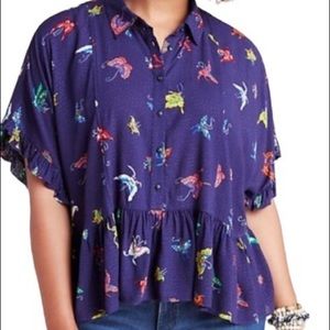 NWT Maeve by Anthropologie Mallory ruffle butterfly print button up blouse